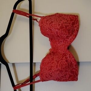 b.tempt'd red and silver floral lace underwire bra Size 34D